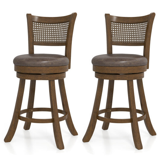 Set of 2 Bar Stools 25" Swivel Bar Chairs Leathaire Counter Height Stools-Brown LuxuryLifeWay Online Store