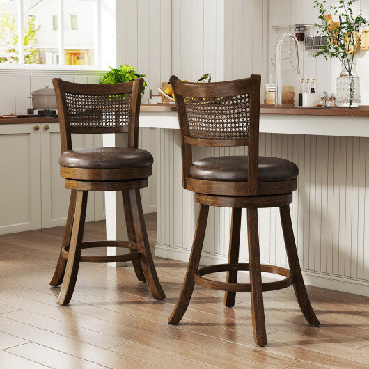 Set of 2 Bar Stools 25" Swivel Bar Chairs Leathaire Counter Height Stools-Brown LuxuryLifeWay Online Store