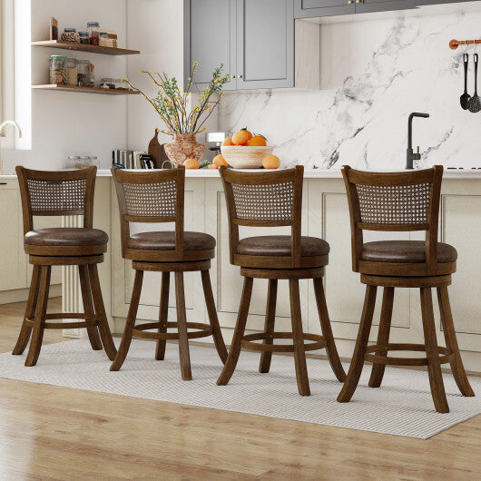 Set of 2 Bar Stools 25" Swivel Bar Chairs Leathaire Counter Height Stools-Brown LuxuryLifeWay Online Store