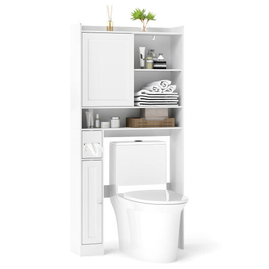 Over-the-Toilet Storage Cabinet Standing Toilet Rack with Sliding Door-White LuxuryLifeWay Online Store