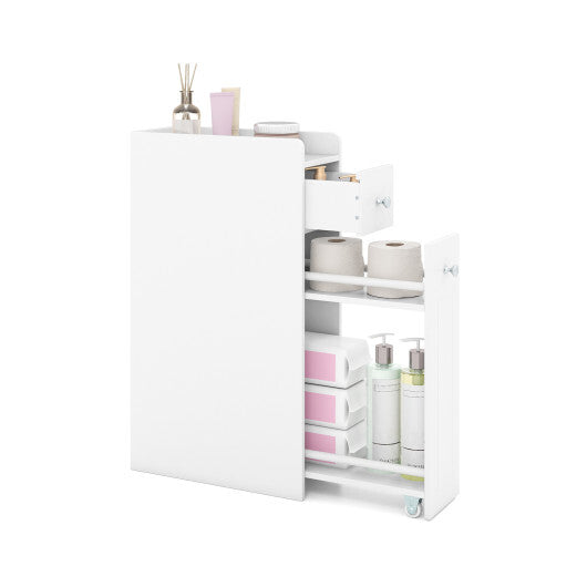 Small Bathroom Storage Cabinet 4-Tier with Slide Out Drawers on Casters-Black