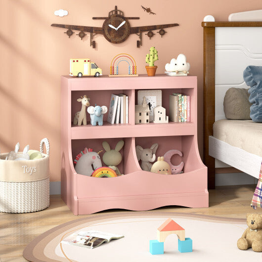 Toy Storage Organizer 4-Cubby Kids Bookcase for Toys and Books-Pink LuxuryLifeWay Online Store