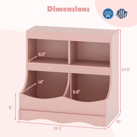 Toy Storage Organizer 4-Cubby Kids Bookcase for Toys and Books-Pink LuxuryLifeWay Online Store