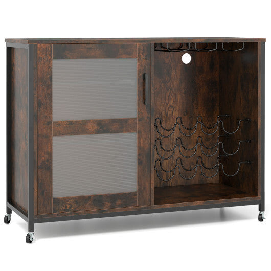 Wine Bar Cabinet with LED Light and Adjustable Shelves-Rustic Brown LuxuryLifeWay Online Store