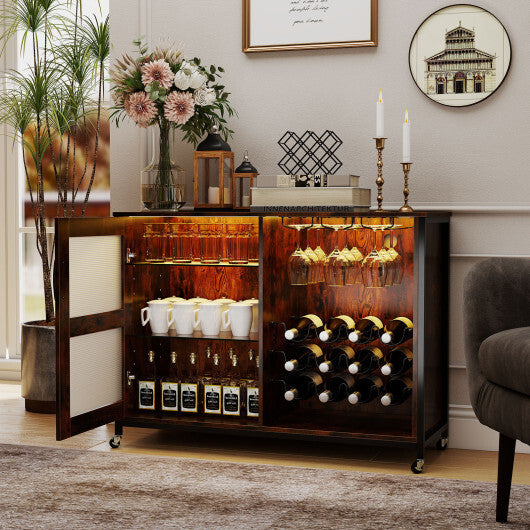 Wine Bar Cabinet with LED Light and Adjustable Shelves-Rustic Brown LuxuryLifeWay Online Store