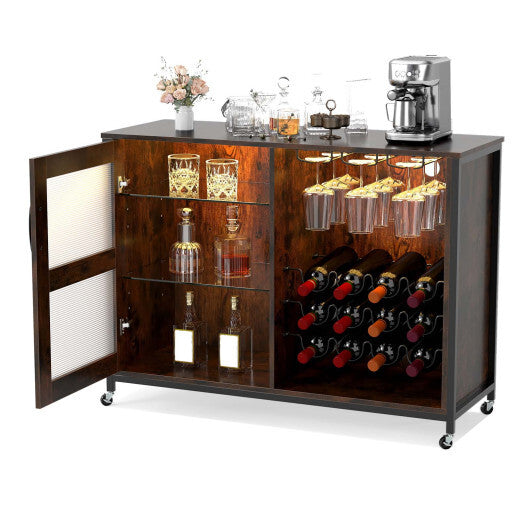 Wine Bar Cabinet with LED Light and Adjustable Shelves-Rustic Brown LuxuryLifeWay Online Store