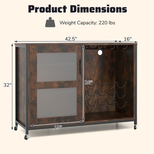 Wine Bar Cabinet with LED Light and Adjustable Shelves-Rustic Brown LuxuryLifeWay Online Store