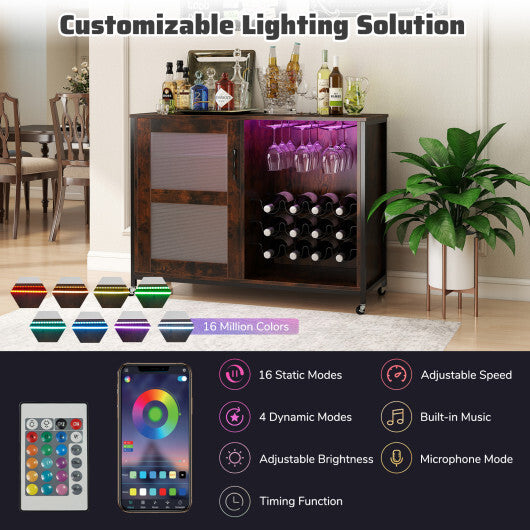 Wine Bar Cabinet with LED Light and Adjustable Shelves-Rustic Brown LuxuryLifeWay Online Store