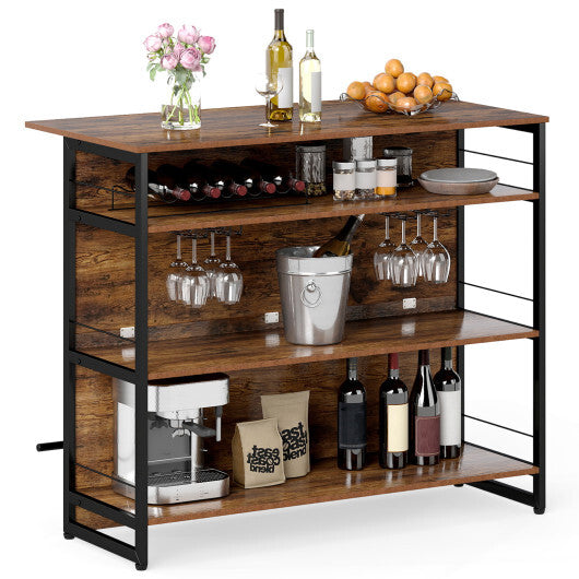 4-Tier Mini Bar Kitchen Island with Footrest and Wine Rack-Coffee LuxuryLifeWay Online Store
