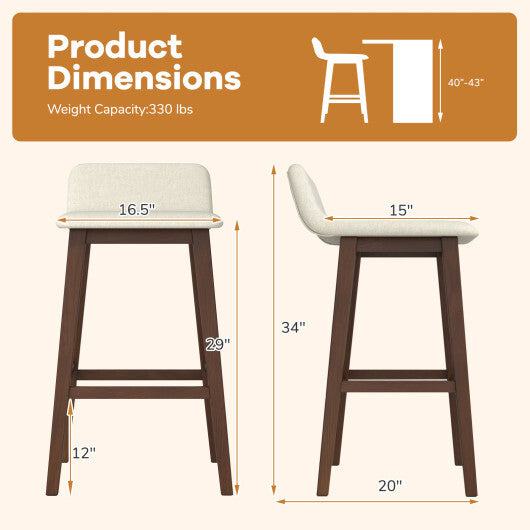 29 Inch Low-Back High-Top Chairs with Padded Seat and Rubber Wood Legs-White LuxuryLifeWay Online Store