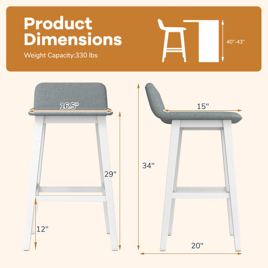 29 Inch Low-Back High-Top Chairs with Padded Seat and Rubber Wood Legs-White LuxuryLifeWay Online Store