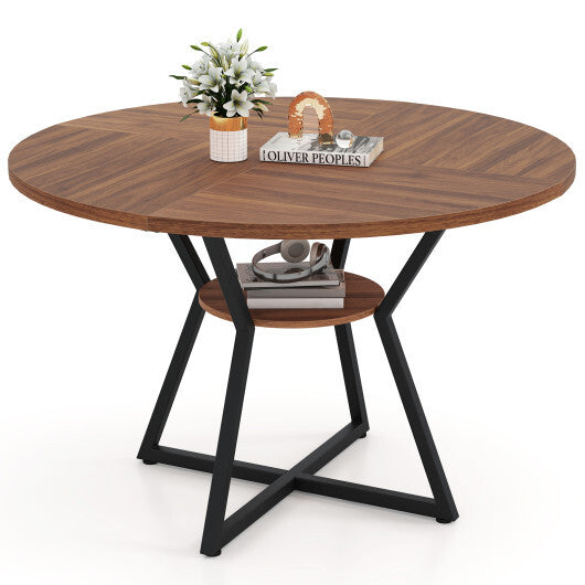 47" Round Dining Table for 4 with Storage Shelf-Brown LuxuryLifeWay Online Store