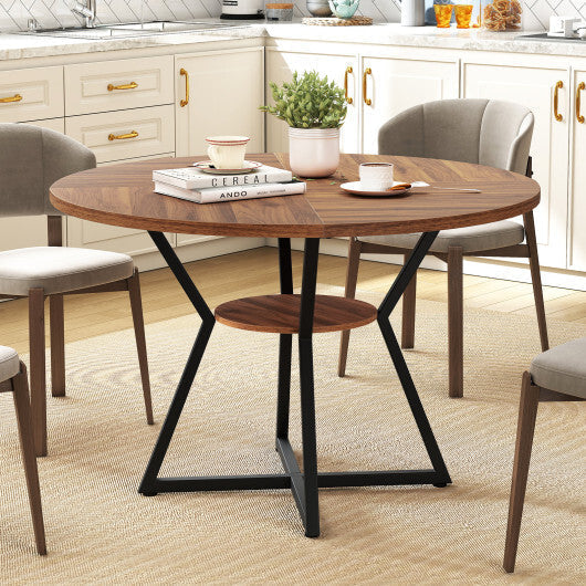 47" Round Dining Table for 4 with Storage Shelf-Brown LuxuryLifeWay Online Store