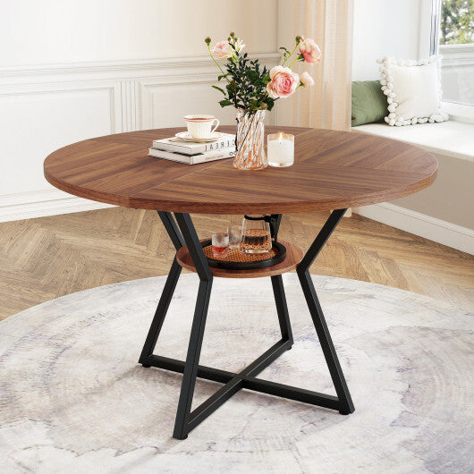 47" Round Dining Table for 4 with Storage Shelf-Brown LuxuryLifeWay Online Store