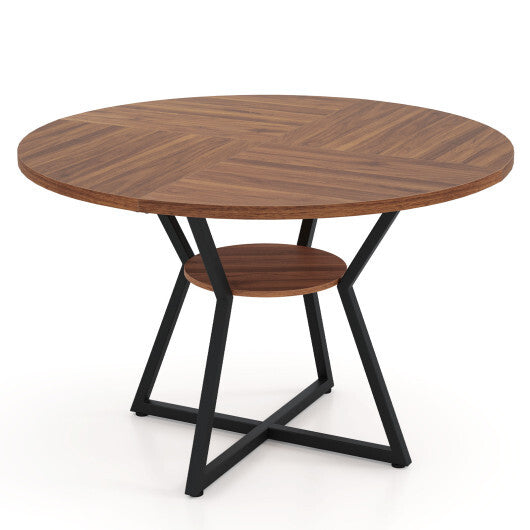 47" Round Dining Table for 4 with Storage Shelf-Brown LuxuryLifeWay Online Store