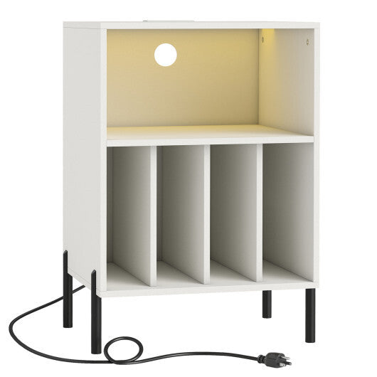 Record Player Stand with LED Light and Charging Station-White LuxuryLifeWay Online Store