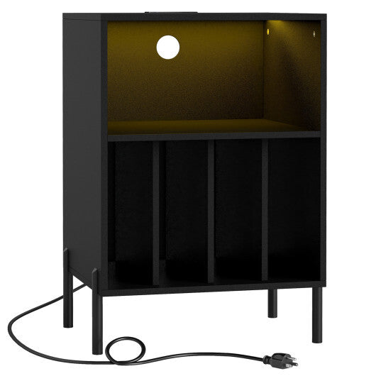 Record Player Stand with LED Light and Charging Station-White LuxuryLifeWay Online Store