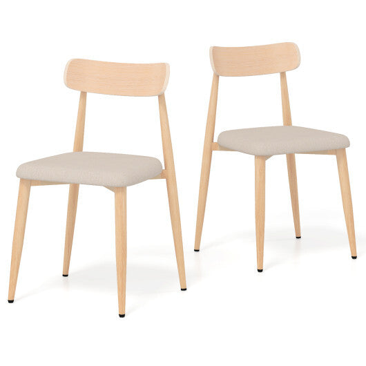Linen Fabric Upholstered Modern Dining Chair Set of 2 with Padded Seat and Curved Back-Oak LuxuryLifeWay Online Store