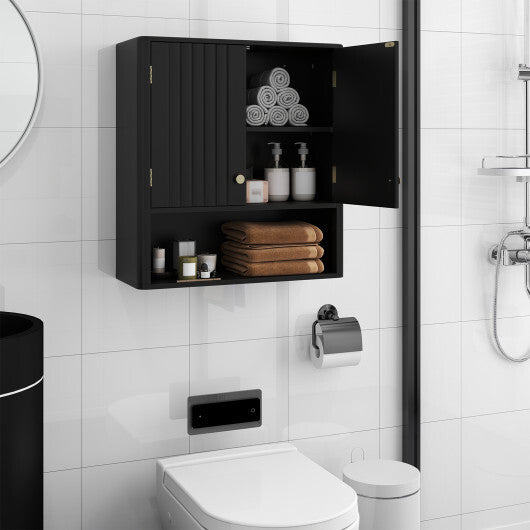 Fluted Bathroom Wall Cabinet with Open Shelf-Black