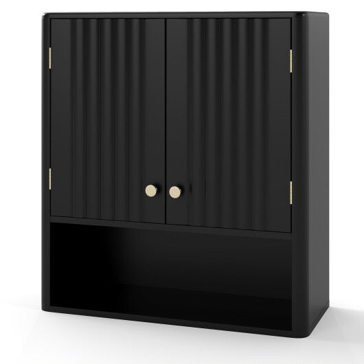 Fluted Bathroom Wall Cabinet with Open Shelf-Black