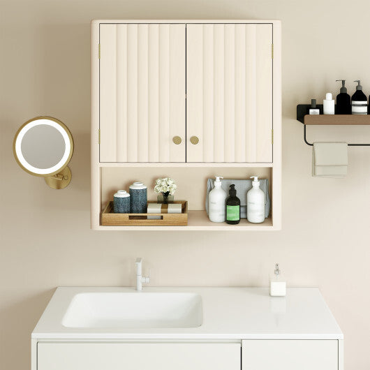 Fluted Bathroom Wall Cabinet with Open Shelf-Black