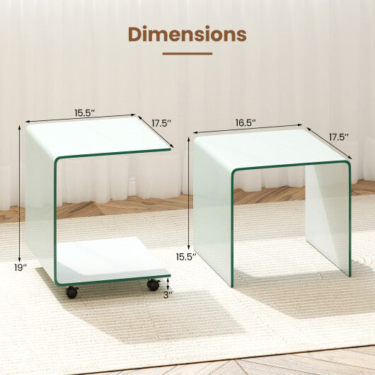 C-Shaped End Table Modern Tempered Glass Side Table with Shelf-White LuxuryLifeWay Online Store