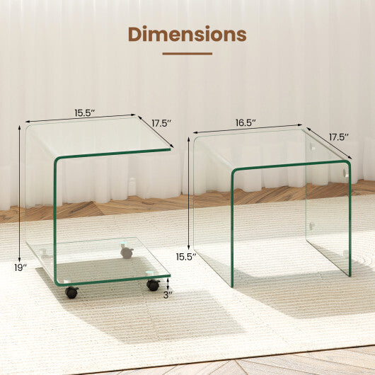 C-Shaped End Table Modern Tempered Glass Side Table with Shelf-White LuxuryLifeWay Online Store