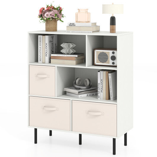 6-Cube Bookshelf with 3 Removable Folding Fabric Drawers for Living Room-Rustic Brown