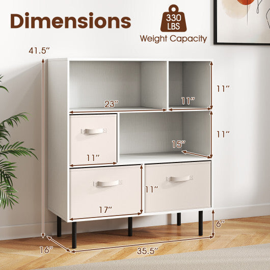 6-Cube Bookshelf with 3 Removable Folding Fabric Drawers for Living Room-Rustic Brown