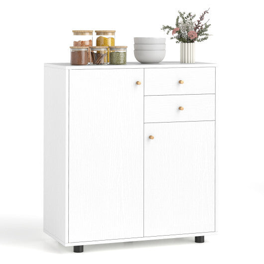 Kitchen Sideboard Buffet Cabinet Coffee Bar Cabinet with 2 Drawers 2 Doors and 3 Adjustable Shelves-White LuxuryLifeWay Online Store