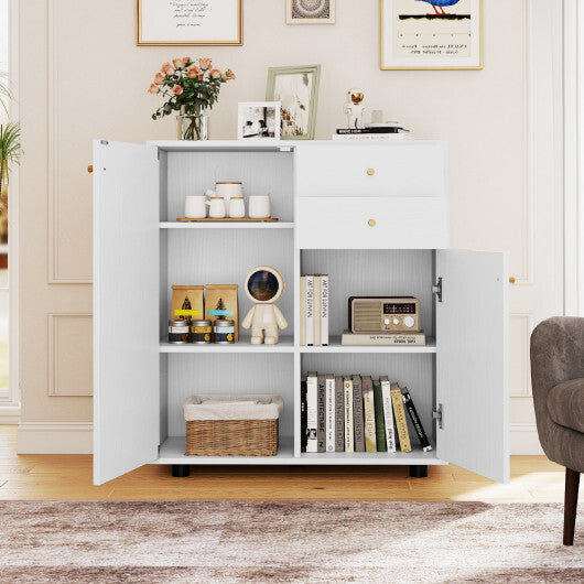 Kitchen Sideboard Buffet Cabinet Coffee Bar Cabinet with 2 Drawers 2 Doors and 3 Adjustable Shelves-White LuxuryLifeWay Online Store