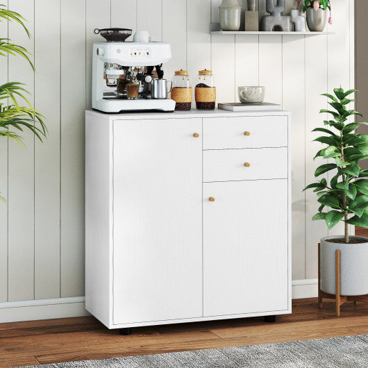 Kitchen Sideboard Buffet Cabinet Coffee Bar Cabinet with 2 Drawers 2 Doors and 3 Adjustable Shelves-White LuxuryLifeWay Online Store