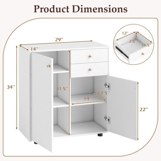 Kitchen Sideboard Buffet Cabinet Coffee Bar Cabinet with 2 Drawers 2 Doors and 3 Adjustable Shelves-White LuxuryLifeWay Online Store