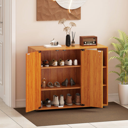3-Tier Shoe Cabinet with Doors with Adjustable Open Shelves for Entryway-Natural LuxuryLifeWay Online Store