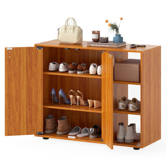 3-Tier Shoe Cabinet with Doors with Adjustable Open Shelves for Entryway-Natural LuxuryLifeWay Online Store