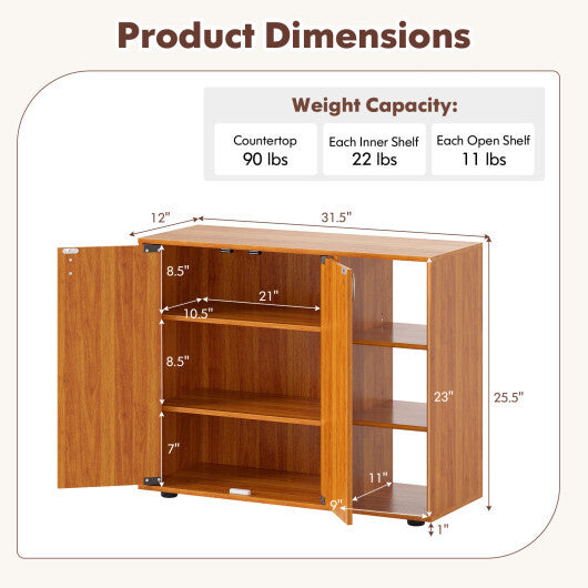 3-Tier Shoe Cabinet with Doors with Adjustable Open Shelves for Entryway-Natural LuxuryLifeWay Online Store