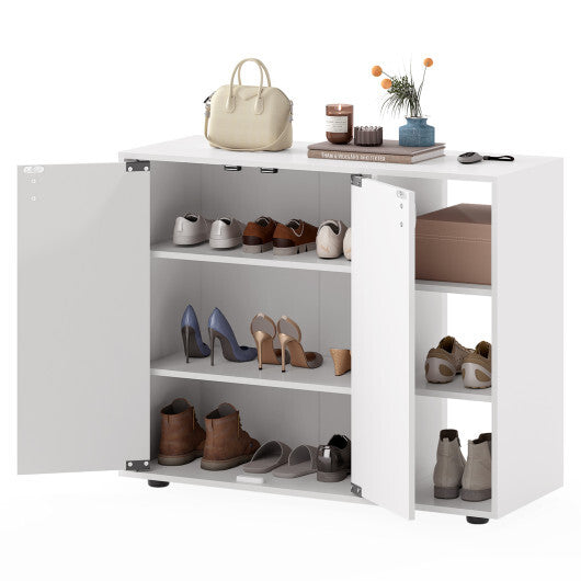 3-Tier Shoe Cabinet with Doors with Adjustable Open Shelves for Entryway-Natural LuxuryLifeWay Online Store