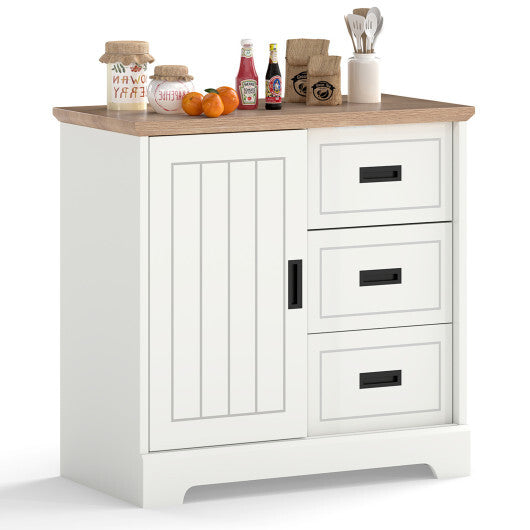 Farmhouse Sideboard Buffet Cabinet Kitchen Pantry with Sliding Doors-White LuxuryLifeWay Online Store