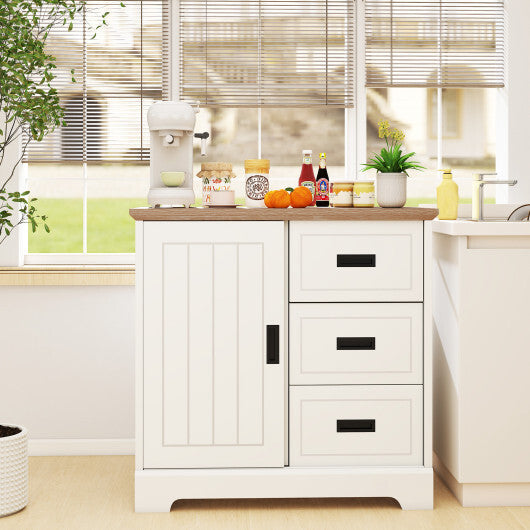 Farmhouse Sideboard Buffet Cabinet Kitchen Pantry with Sliding Doors-White LuxuryLifeWay Online Store