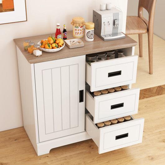 Farmhouse Sideboard Buffet Cabinet Kitchen Pantry with Sliding Doors-White LuxuryLifeWay Online Store