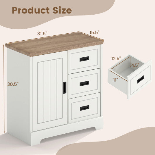 Farmhouse Sideboard Buffet Cabinet Kitchen Pantry with Sliding Doors-White LuxuryLifeWay Online Store