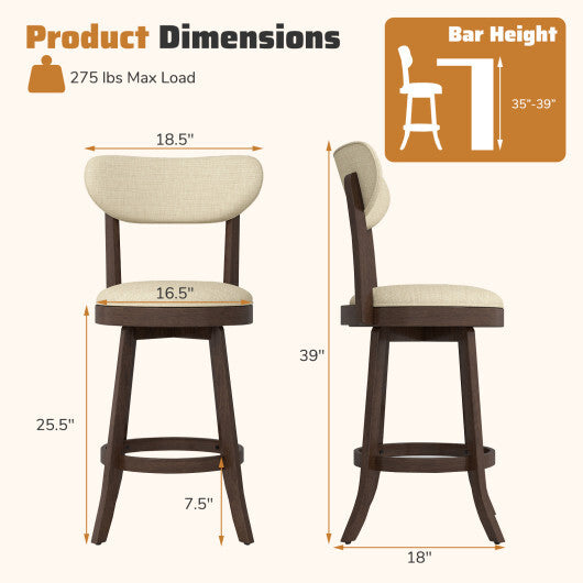 25.5 Inch Counter Height Chairs Set of 2 with Padded Seat and Backrest-Brown LuxuryLifeWay Online Store