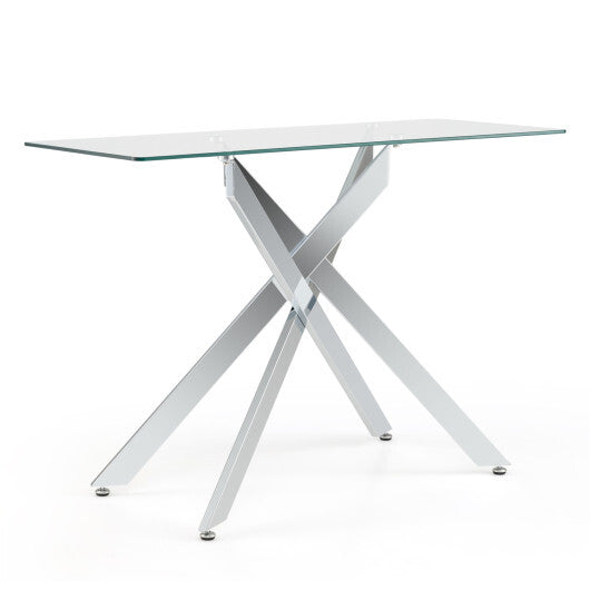Glass Console Table Modern Entryway Table with Clear Tempered Glass Top-Silver LuxuryLifeWay Online Store