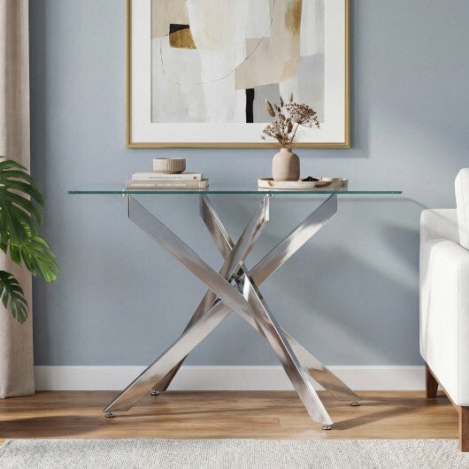Glass Console Table Modern Entryway Table with Clear Tempered Glass Top-Silver LuxuryLifeWay Online Store