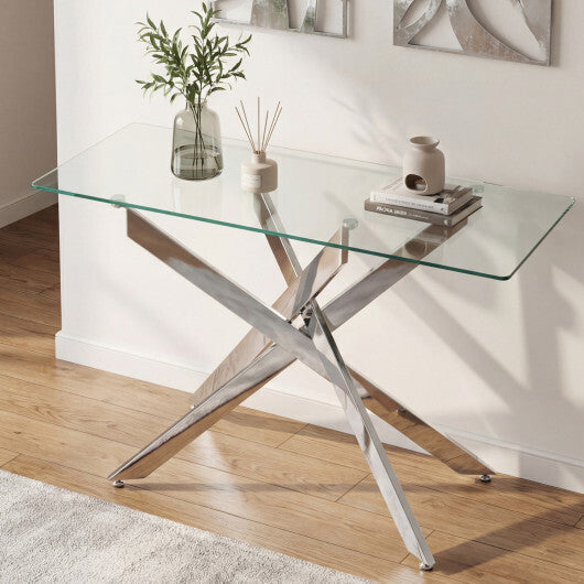 Glass Console Table Modern Entryway Table with Clear Tempered Glass Top-Silver LuxuryLifeWay Online Store