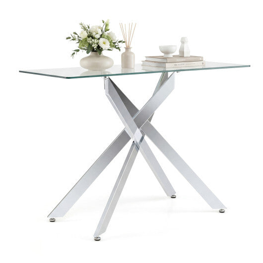 Glass Console Table Modern Entryway Table with Clear Tempered Glass Top-Silver LuxuryLifeWay Online Store