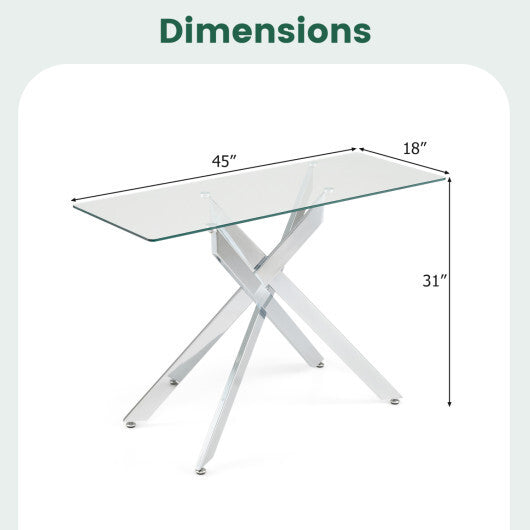 Glass Console Table Modern Entryway Table with Clear Tempered Glass Top-Silver LuxuryLifeWay Online Store