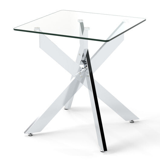 Glass Side Table Square End Table with Tempered Glass Top and Metal X Base-Silver LuxuryLifeWay Online Store