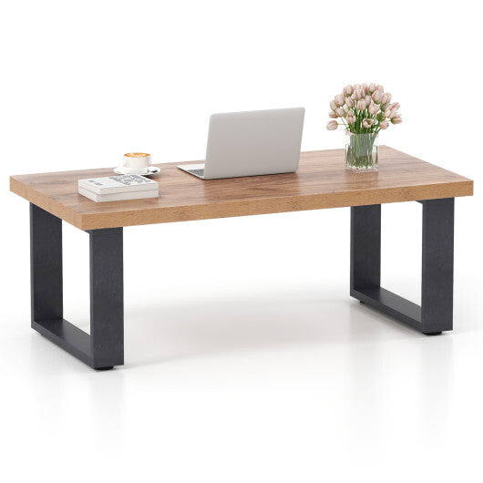 47 inch Farmhouse Style Rustic Coffee Table with Thickened Tabletop and Natural Wood Texture-Oak LuxuryLifeWay Online Store