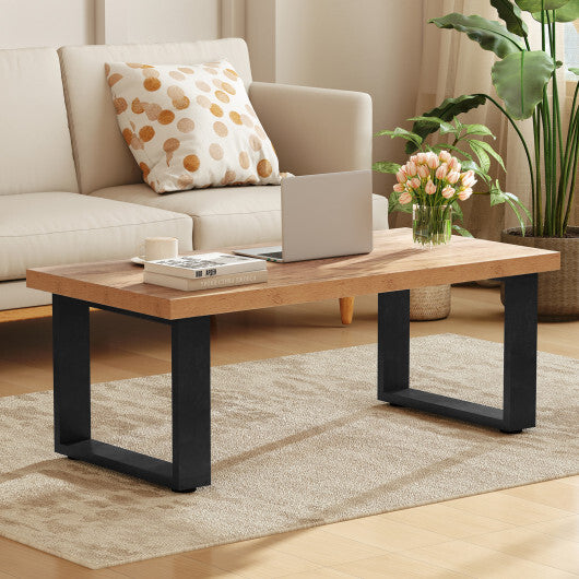 47 inch Farmhouse Style Rustic Coffee Table with Thickened Tabletop and Natural Wood Texture-Oak LuxuryLifeWay Online Store